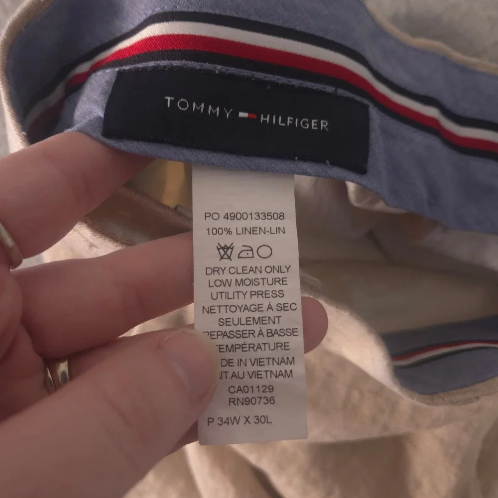 Tommy Hilfiger Pants Mens 34x30 Straight Leg 100% Linen Casual Beach Trousers
